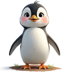 Fototapeta premium Adorable and charming baby penguin vector illustration with big expressive eyes and rosy cheeks, standing innocently on a small patch of ground, perfect for children's designs.