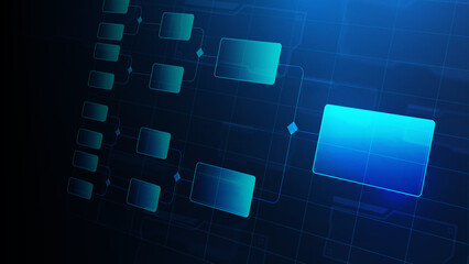 Abstract blue technology background with interconnected blocks representing data flow and digital communication, ideal for tech-oriented projects. © 88