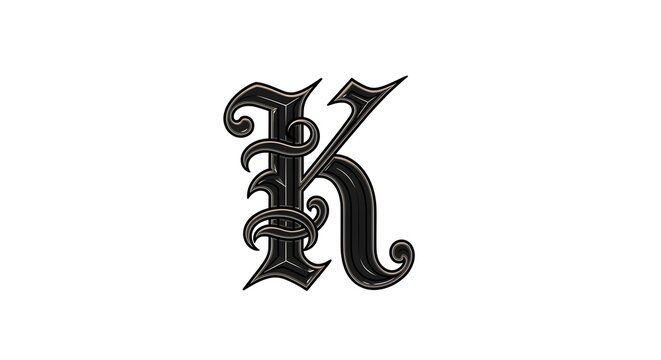 Elegant Monogram Letter K in Gothic Style with Ornate Flourishes and a Sophisticated Dark Finish