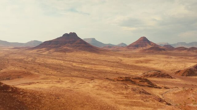 Drone shot over the desert canyon in the Namibia