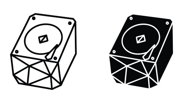 Contrasting hard drive cases depicted in black and white with transparent structural design