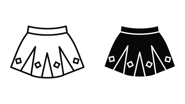 Contrasting sketches of traditional skirts with embroidered patterns and diamond accents