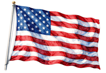 Obraz premium watercolor american flag waving on a pole, patriotic usa symbol.