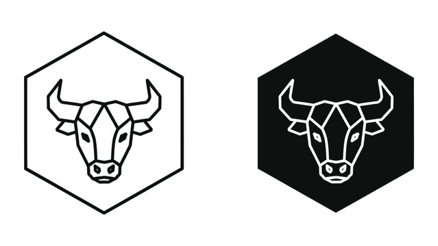 Contrasting bull logos in hexagonal frames with different background colors