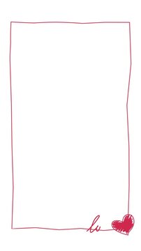 Vertical animated red hand drawn love frame with heart corner for romantic message design