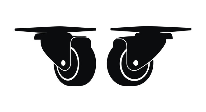Silhouette of two black caster wheels on a white background
