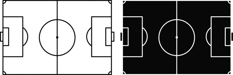 Black and white soccer field with center circle and goal areas © Riadul