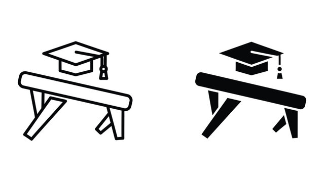 Graduation caps on parallel bars symbolizing academic achievement and gymnastics