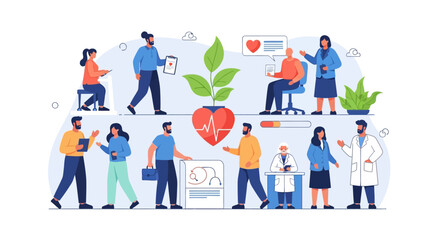Fototapeta premium Diverse team celebrating success with heart and growth vector illustration flat design
