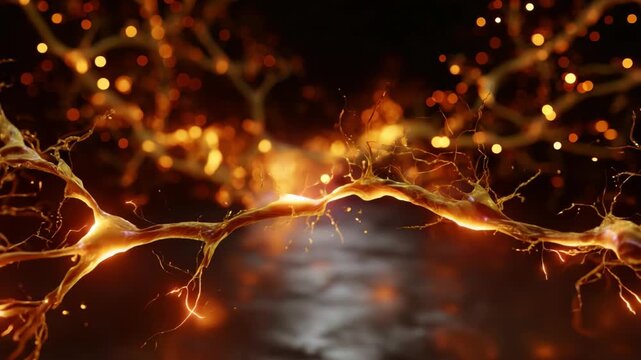 A Stunning Visual Representation of Neuronal Connections: Glowing Neural Pathways Illuminating the Complex Interplay of Electrical Signals and Synapses in the Brain