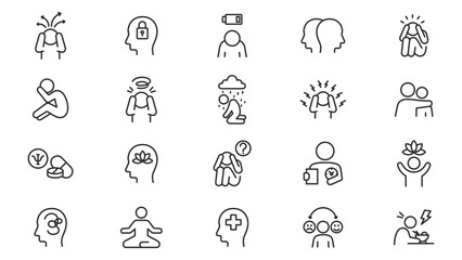 Mental Health icon line collection vector design with trendy style © Adi