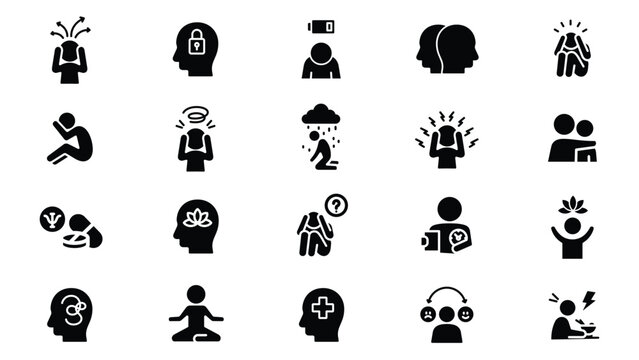 Mental Health icon silhouette collection vector design with trendy style