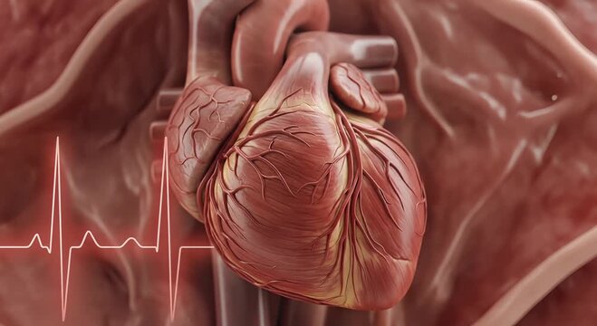 3d heart anatomy with ecg line medical visualization