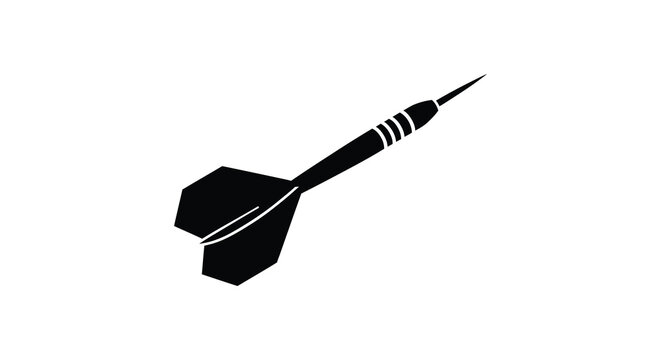 Silhouette of a dart with pointed tip and fletching isolated on white background