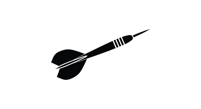 Silhouette of a dart with a pointed tip and fletching isolated on a white background silhouette