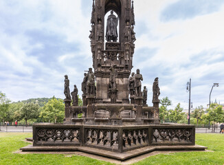 Fototapeta premium Bottom part of Kranners fountain in the Park of National Awakening on embankment in Prague old city in Czech Republic