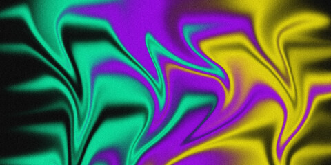 Obraz premium A vibrant digital abstract background featuring flowing waves of neon green purple and bright yellow