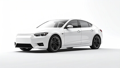 Obraz premium Front three-quarter view of a white modern sedan car on a white background