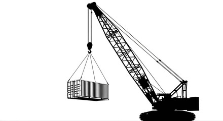 Silhouette of a construction crane lifting a heavy load in a industrial setting silhouette © Meem