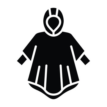 Poncho icon for weather protection in a minimalist solid black style with a hood and wide sleeves