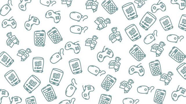 seamless technology devices pattern background with smartphones calculators game controllers