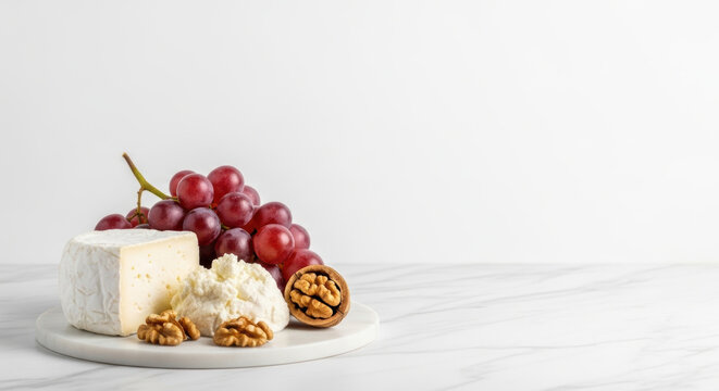 Creamy cheese grape walnut marble platter soft cheese red grape crunchy walnut organic cracker luxurious arrangement