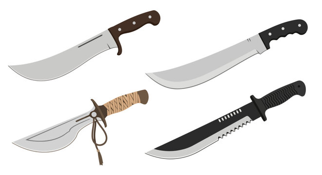 Set of Different Machete Knives and Tactical Survival Blades for Farming and Outdoor Use