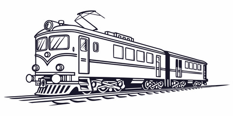 Vintage train illustration showcasing a steam locomotive with passenger cars © Mamun