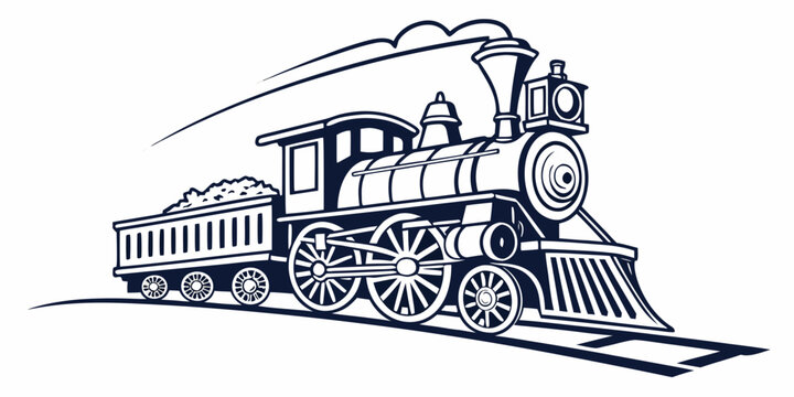 A vintage steam locomotive with a passenger car moving at high speed