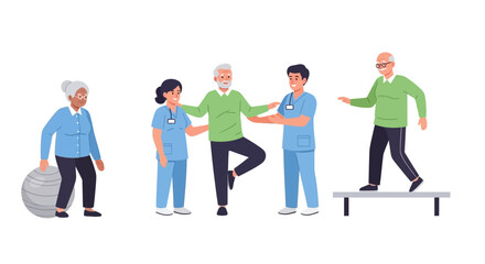 Fototapeta premium Geriatric Physical Therapy & Rehabilitation. Seniors Exercising with Healthcare Professionals for Active Aging & Wellness.