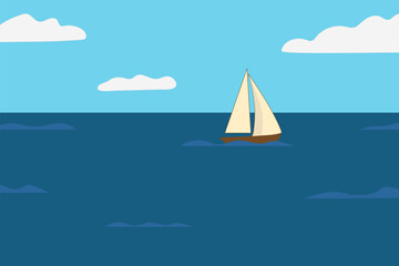 Naklejka premium A yacht sailing on the sea. Vector summer illustration.
