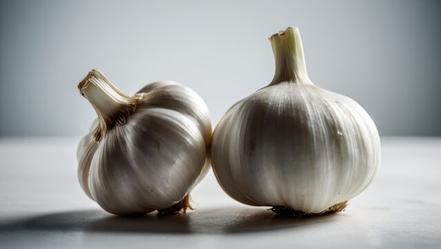 A pair of garlic bulbs sitting on a table