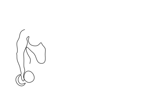 Animated self drawing of continuous line draw young strong model man bodybuilder posed. Fitness center gym logo concept. Full length one line animation. 4K