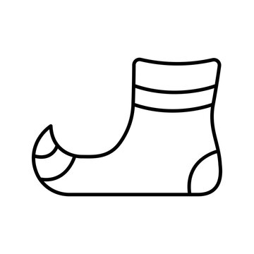 Jester shoe icon. Fashion and costume line symbol. Black and white.