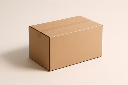Closed Cardboard Shipping Box On Neutral Background For Packaging, Moving And E‑Commerce Use
