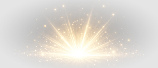 Golden starburst light rays glow sparkle explosion effect png overlay element, on transparent background
