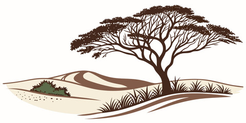 A solitary tree stands tall on a hillside under a clear blue sky. © Murad