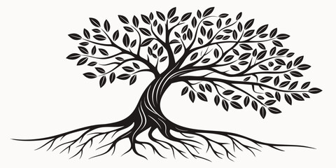 A majestic tree with sprawling branches and deep roots symbolizing growth and stability © Murad