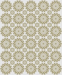 Fototapeta premium Abstract gold geometric mandala lace seamless pattern on light background.