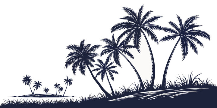 Silhouette of palm trees on a hillside against a clear sky