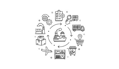 Naklejka premium Supply Chain and Logistics Line Icons Set Editable Stroke Warehouse Delivery Manufacturing Outline Collection