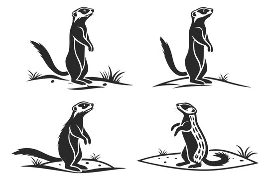 Minimalist meerkat and mongoose icons set on sand, flat design wildlife