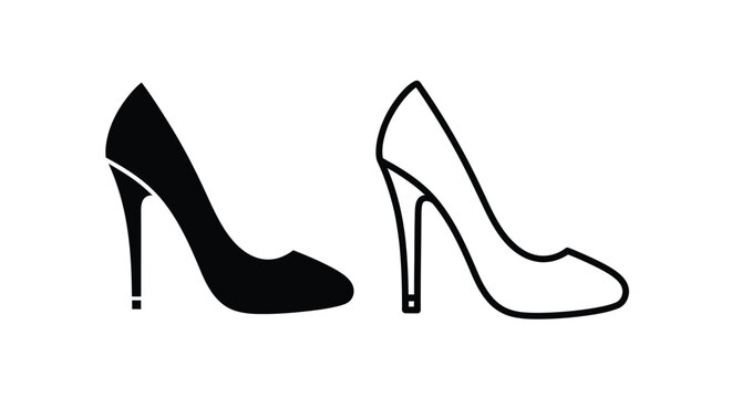 Two high heeled shoes one black and one white in outline form