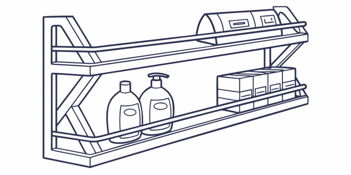 A well-organized cleaning supplies shelf with bottles and sprayers