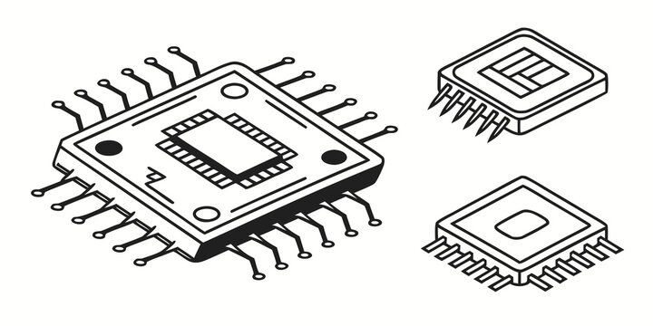 Assorted integrated circuit chips displayed in a linear arrangement