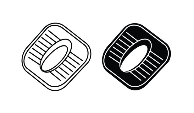 Black and white silhouette illustration of two diamond shaped objects with oval cutouts and striped patterns