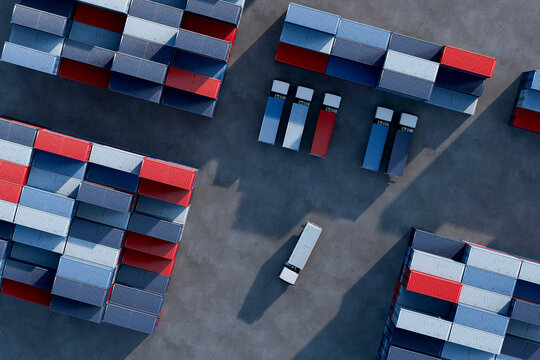 3D freight terminal pattern with truck lanes and cargo flow