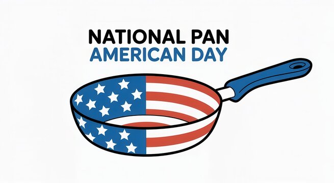 National pan american day illustration with a frying pan decorated with the american flag pattern