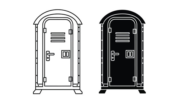 Two portable toilet doors in silhouette black and white illustration