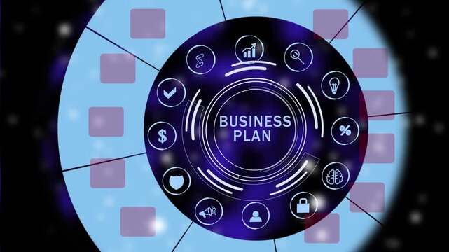 Professional business plan hud animation for startup investment strategy and corporate roadmap development visuals